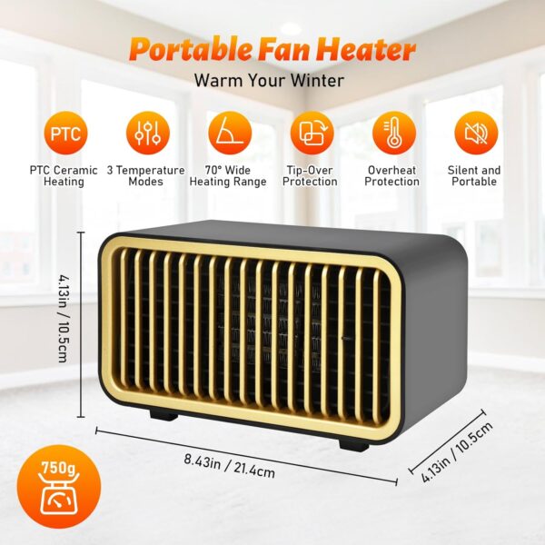 Calefactor, Calefactor Bajo Consumo, 1000W Estufa Electrica Portatil Mini Calefactores Con 2 Modos, Protección Contra Sobrecalentamiento Y Vuelco, Para El Hogar Habitación Dormitorio Oficina - Image 7