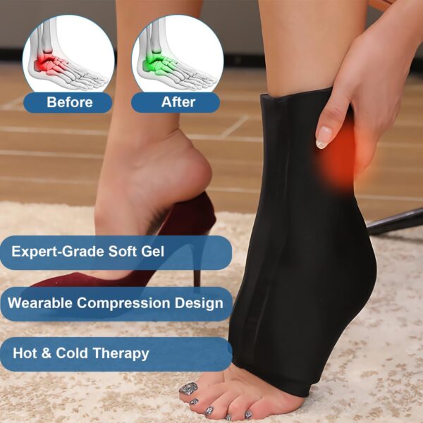 Envoltura de hielo para tobillo y pie, paquete frío de gel reutilizable para terapia caliente y fría, manga de compresión para terapia fría de tendinitis de Aquiles, pies doloridos, pie y talón (L) - Image 4
