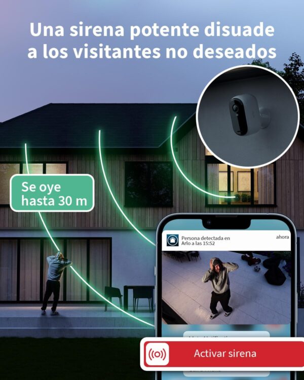 Arlo Essential 2 Camara Vigilancia WiFi Exterior HD, Camara Vigilancia WiFi Interior, Sensor de Movimiento, Alarmas Para Casa, Visión Nocturna En Color, Prueba Arlo Secure Incluida, 4 Cámaras, Blancas - Image 6