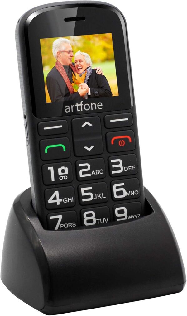 artfone CS182 Teléfono Móvil para Personas Mayores Teclas Grandespara Mayores, 2G gsm con SOS Botón, 1.77 Pulgadas, con una Base de Carga, Fácil de Usar para Ancianos, Cámara, Negro - Image 2