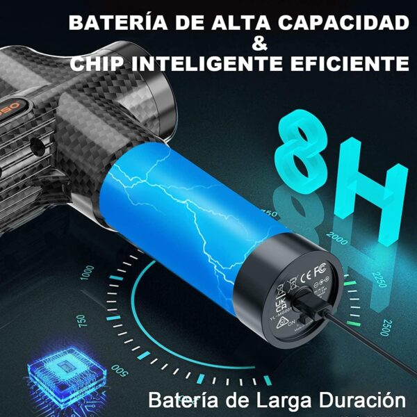 Pistola de Masaje Muscular, Eléctrica Masajeador de Músculos de Tejido Profundo Hasta 4800 RPM, 30 Velocidades, 8 Cabezales de Masaje, Pantalla LCD Táctil, Carga Tipo-C(Negro Carbón) - Image 6