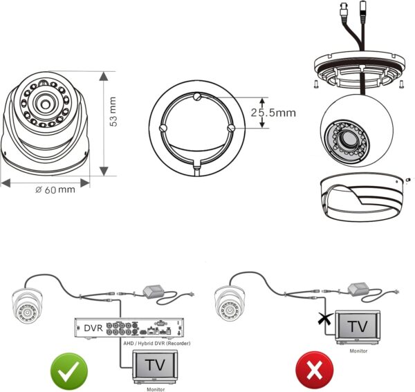 WiTi Cámara CCTV Domo tamaño pequeño AHD 2M Full HD 1080P,Mini cámaras para Sistemas de vigilancia de Seguridad Interior Funcionan con DVR XVR,Cámara metálica con Cable 3000TVL - Image 7