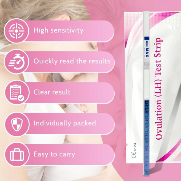 50 Piezas Test de Ovulación, Test Ovulacion Tira, Test Ovulacion Sensibilidad, 25 miu/ml Sensibilidad, Pruebas de Ovulación, Resultados Rápidos y Precisos, Prueba de Fertilidad Familiar Femenina - Image 4