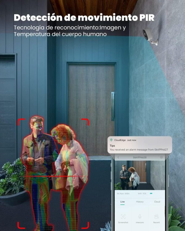 ieGeek 2K Camara Vigilancia WiFi Exterior/Interior sin Cables, Batería Recargable de 5200 mAh, Cámara IP de Seguridad con Impermeable, Detección de Movimiento PIR, Visión Nocturna, Audio de 2 Vias - Image 5