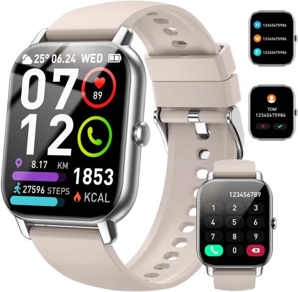 Reloj Inteligente Hombre Mujer, 1.85" Smartwatch con Llamadas Bluetooth, Smart Watch Pulsómetro/Monitor de Sueño/Podómetro, 110+ Modos Deportivos Impermeable IP68 Pulsera Actividad, Starlight Blanco