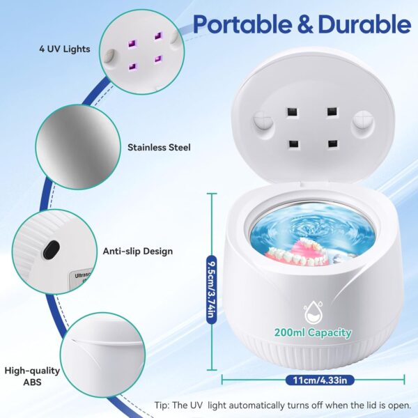 Coikes Limpiador Ultrasónico UV 45 kHz Limpiador Ultrasonidos Dental para Dentaduras Postizas, Alineador, Retenedor Joyería De La Máquina De Limpieza Para Joyas y Todos los Aparatos Dentales - Image 5