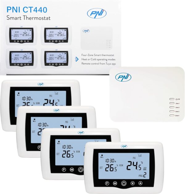 Termostato Inteligente PNI CT440 inalámbrico, con WiFi, Control de 4 Zonas vía Internet, para Sistemas de calefacción, Bombas, electroválvulas, App TuyaSmart - Image 2