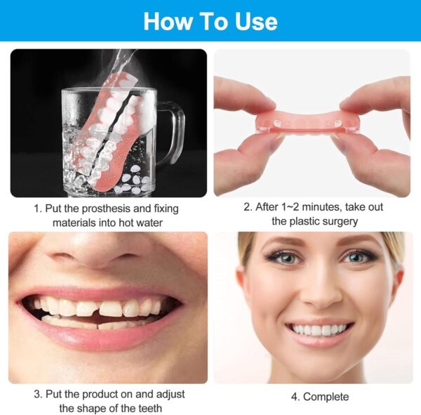 Dientes de Carillas Cosméticas, Dentaduras Postizas Instantáneas, Dentaduras Temporales, Postizos de Superior E Inferior Dientes, Sonrisa Dientes Prótesis Chapa,Mandíbula Superior y Mandíbula Inferior - Image 2