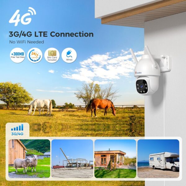 Ctronics 3G/4G LTE Camara Vigilancia Exterior con Tarjeta SIM, 360° PTZ Cámara IP Sin WiFi, Detección Humana, Seguimiento Automático, 30M Visión Nocturna Color, Audio Bidireccional, IP66, Blanco - Image 2