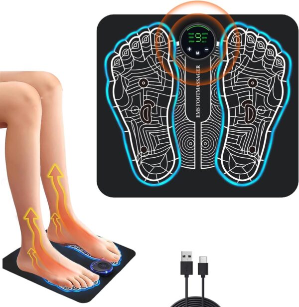EMS Masajeador de Pies Eléctrico,con Tecnologia EMS para Circulación y Relajación Electromagnético,Alfombra para Masajear los Pies, Foot Massager Portatil,8 modos 19 frecuencias ajustables