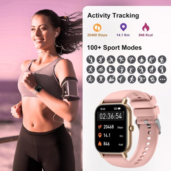 Nerunsa Reloj Inteligente Hombre Mujer con Llamadas, 1,85" Smartwatch 100+ Modos Deportivos, Pulsómetro, Monitor de Sueño, Pulsera Actividad Impermeable IP68 Reloj para iOS Android, Oro Rosa - Image 4