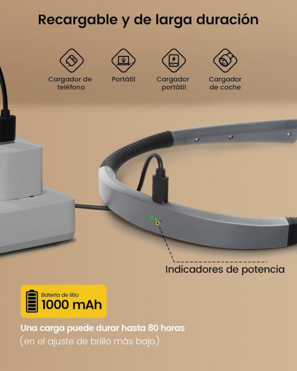 Glocusent LED Luz de Lectura Cuello, Luz para Leer Libros en la Cama,Temporizador de 30 min., 3 Colores & 3 Brillos Ajustables, Recargable & Larga Duraci贸n,Perfecta para Leer,Tejer, Hacer Reparaciones - Image 5
