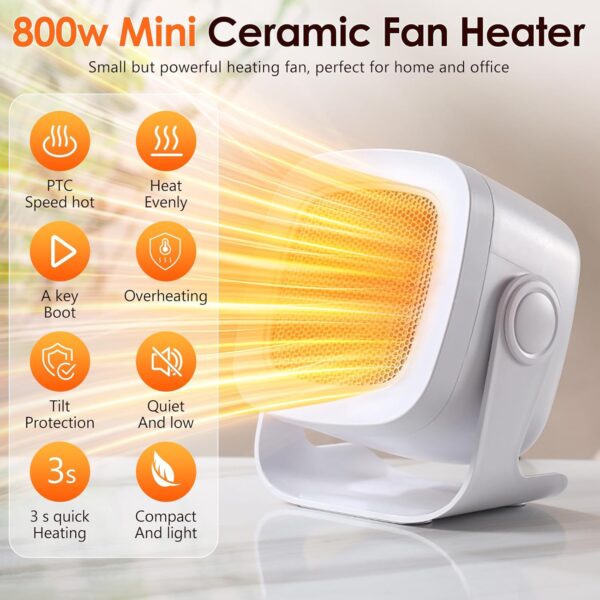 HyAdierTech Calefactor Eléctrico, Mini Calefactor Cerámico, Calefactor Ventilador Portátil Calefactor de Aire 2 Configuraciones Calor, Ceramico Silencioso Estufa Electrica Para Oficina Hogar Acampar - Image 2