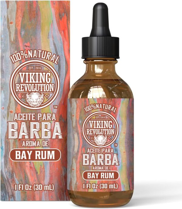 Viking Revolution - Aceite Barba Hombre - Aceites de Argan y Jojoba - Favorece el Crecimiento de la Barba - Suaviza y Fortalece la Barba y el Bigote de los Hombres - Aroma de Ron de Bahía - 30 ml