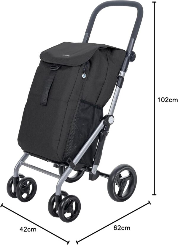 Carlett -Carro de la Compra, Carrito Plegable para Supermercado, de 4 Ruedas Resistentes a la Lluvia y Gran Capacidad de 25kg, Bolsa Principal 53L, Bolsa Térmica 9L – Modelo Clasic Duo, Color Negro - Image 11