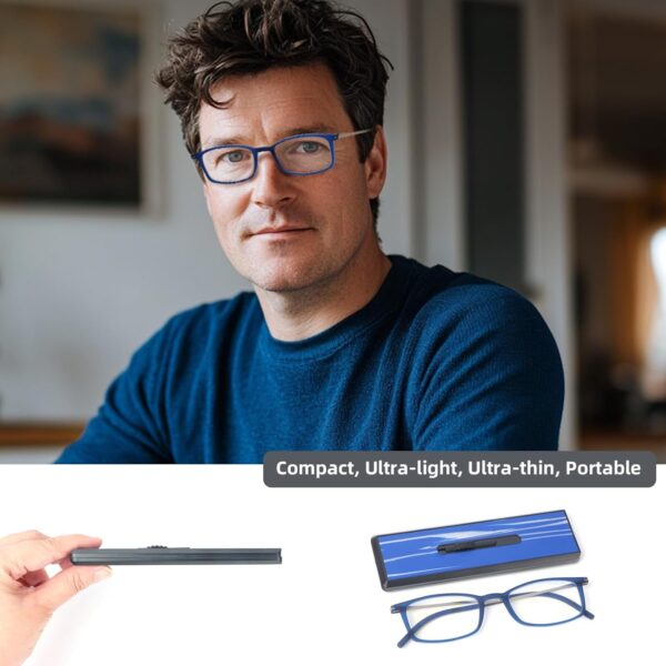 MMOWW Anti-luz Azul Gafas de Lectura Ultra Ligeras para Hombres Mujeres Plegables Compacto Lector de Ordenador Portátil Estuche Plano Delgado Estirable Único (Azul, +2.5) - Image 5