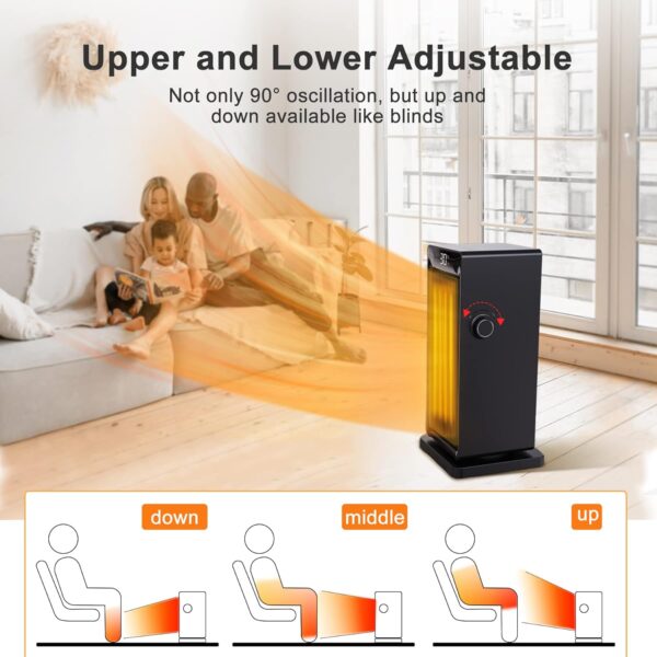 OMISOON Calefactor 2000W, ECO Calefactor bajo Consumo, PTC, 90°Oscilación, Temporizador 24h, Termostato, Rejilla ajustable, Protección contra Sobrecalentamiento y Vuelco, 4 Modo, Calentador, Negro - Image 3