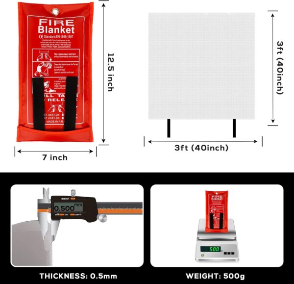 FLASLD Manta de Fuego de para el hogar y la Cocina, Mantas de Fuego de Fibra de Vidrio de Emergencia para Personas, protección ignífuga y Aislamiento térmico (100 cm x 100 cm) - Image 2