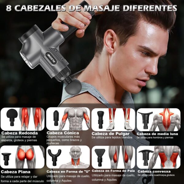 Pistola de Masaje Muscular, ALDOM Pistola Masaje Massage Gun Pistola Masajeadora Muscular Profesional y Carga Tipo C, 30 Niveles Ajustables, Silenciosos, 8 Cabezales Masajeador Muscular (Gris Plata) - Image 5