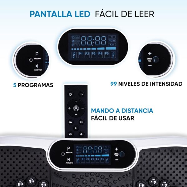 WeightWorld Plataforma Vibratoria - 99 Velocidades, Masajeador, Altavoz Bluetooth y Bandas Elásticas | Plataforma Vibración Muscular para Hacer Ejercicio en Casa con Mando a Distancia y 5 Programas - Image 2