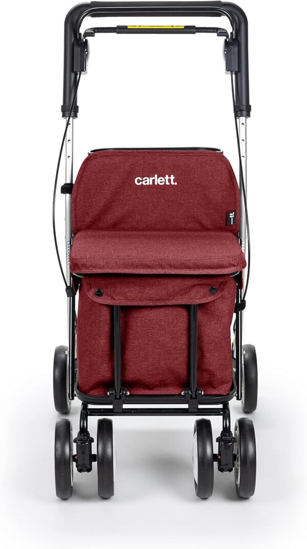 Carlett – Carro de la Compra y Andador con Asiento para Ancianos - Carrito Plegable para Supermercado de 4 Ruedas, con Bolsa Extraíble 29L/15kg – Modelo Comfort, Color Rojo - Image 7