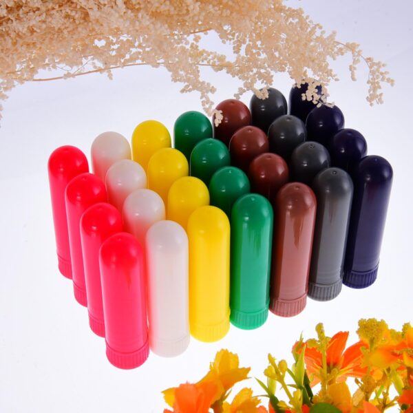 28 Sets Inhalador Nasal de Plástico Tubo de Aceites Esenciales Rellenable Palillos de Inhalador, 7 Colores, con Mechas - Image 3