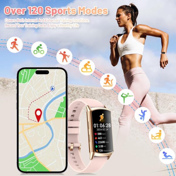 Reloj Inteligente Mujer con llamadas Bluetooth 1.58“ HD Pequeño Smartwatch Deportivo con 120+ Modos, Podómetro Impermeable Pulsómetro SpO2 Monitor Sueño, Pulsera Actividad para iOS Android Rosa - Image 5