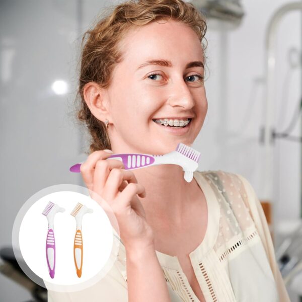 Cepillo para Dentadura Kit, 2 PCS Juego de cepillos de dientes para prótesis, Cepillo Limpiador para Ortodoncia, Limpieza de Dentaduras, Postizas Cepillo De Dientes Doble, Para Dentaduras Cuidado - Image 2