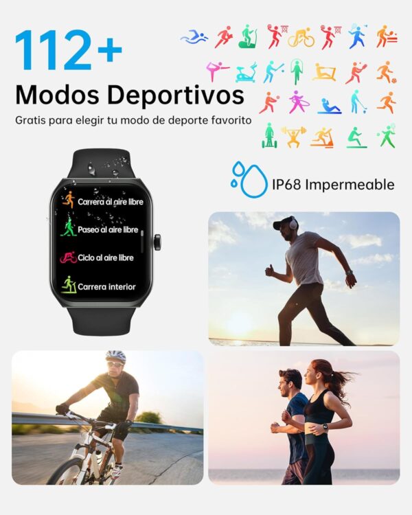 TUYOMA Reloj Inteligente Hombre Mujer, 1,91" Pantalla LCD Smartwatch Hombre Llamadas Bluetooth y Reloj Inteligente Whatsapp Alertas Información, Oxímetro, Pulsómetro,Reloj Deportivo para Android iOS - Image 3