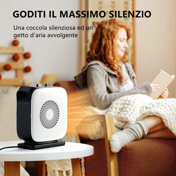 Midea Nty15-19Cae - Termoventilador de bajo consumo PTC, cerámica, calentador eléctrico portátil, 1500 W energéticamente eficiente con termostato ajustable, blanco y negro, 25,8 x 10,3 x 28,5 cm, 3 kg - Image 4