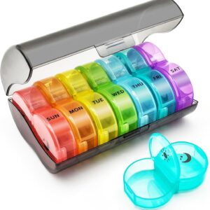 XoeLLe Pastillero Semanal 2 Tomas, Pastillero Diario Grande Dosificador Comprimidos con 14 Compartimentos Organizador Pastillas Pill Box para Medicinas, Vitaminas, Aceite de Pescado