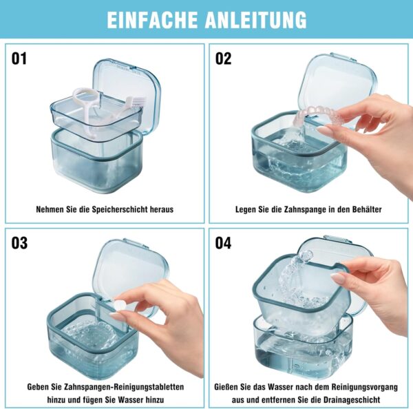 Caja Para Dentadura Postiza Con Cepillo Limpiador, Caja De Ferula Dental, Limpiador Retenedor Dental, Caja Dentadura Ortodoncia, Kit Limpieza De Dentaduras Postizas Para Remojo Limpieza, Azul - Image 9