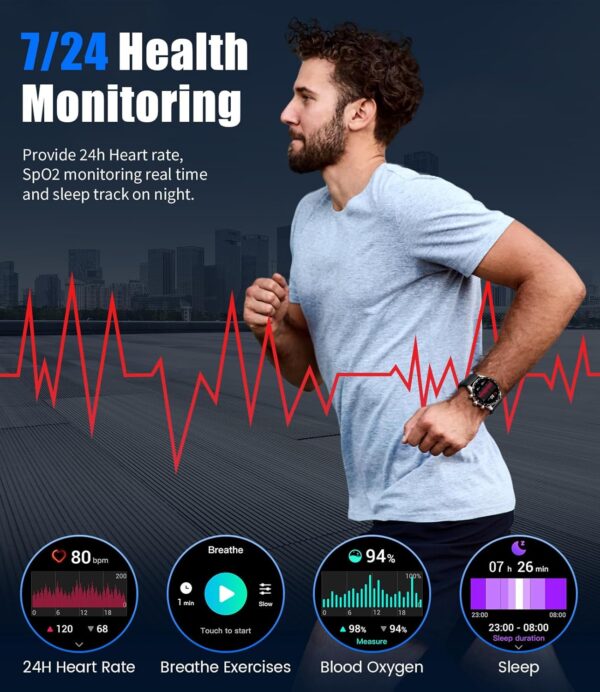 LIGE Reloj Inteligente Hombre, 1.43'' AMOLED Smartwatch Hombre, Llamadas y Asistente Voz, 2 Correas, 15 días de duración de la batería, 124 Deportes Modo Reloj Deportivo para Android iOS, Marrón - Image 6