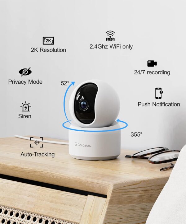 GALAYOU 2K Cámara Vigilancia WiFi Interior Camara Vigilancia Bebé IP con Vista de 360°, Detección de Movimiento, 24/7 Grabación en Tarjeta SD y Audio Bidireccional, Compatible con Alexa, G2 (2pack) - Image 2