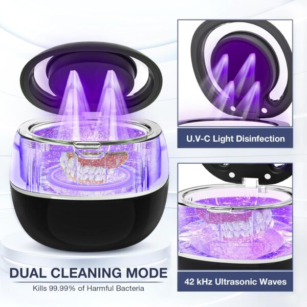 Aoskie Limpiador Ultrasonidos Dental 42kHz/30W para Dentaduras Postizas, Alineadores, Protectores Bucales, Joyas, Cabezales de Cepillos de Dientes, 180ML Ultrasonic Cleaner para Aparatos Dentales - Image 2
