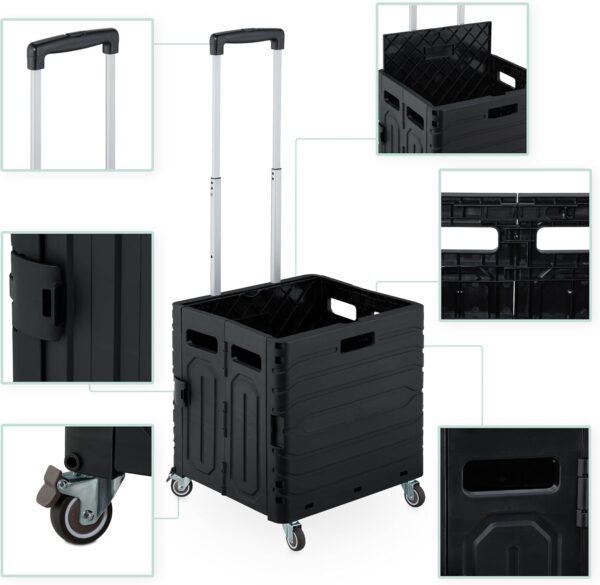 Relaxdays Carro de la Compra, Plegable, Carrito de Transporte con Ruedas y Asa Telescópica, hasta 35 kg, Negro, 102 x 42 x 38 cm - Image 3