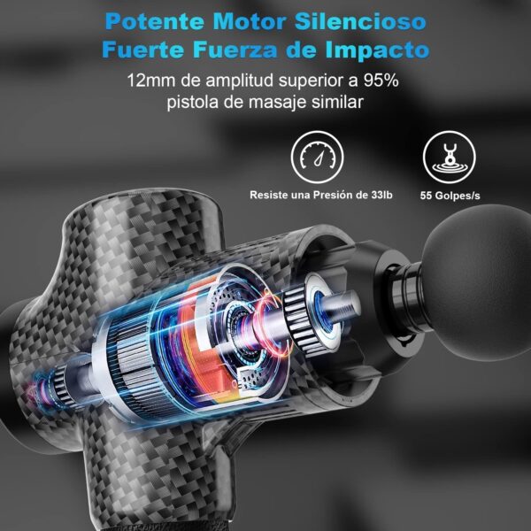 Pistola de Masaje Muscular, Eléctrica Masajeador de Músculos de Tejido Profundo Hasta 4800 RPM, 30 Velocidades, 8 Cabezales de Masaje, Pantalla LCD Táctil, Carga Tipo-C(Negro Carbón) - Image 3