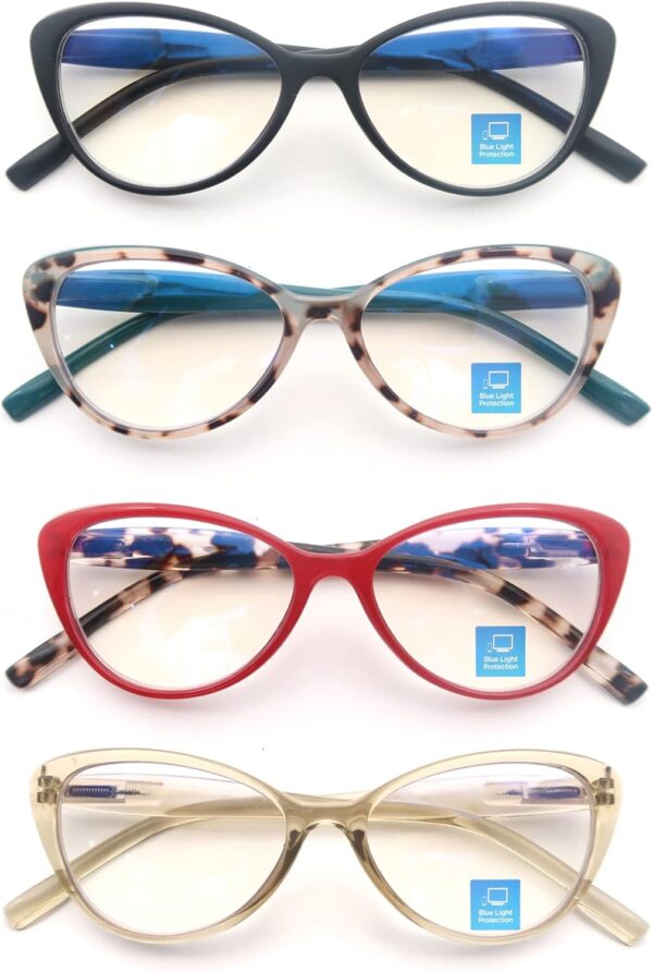MODFANS Un Pack de 4 Gafas de Lectura Mujeres Anti Luz Azul,Lente Clara,Vision Clara - Ligeras Comodas,Colores Mezclados