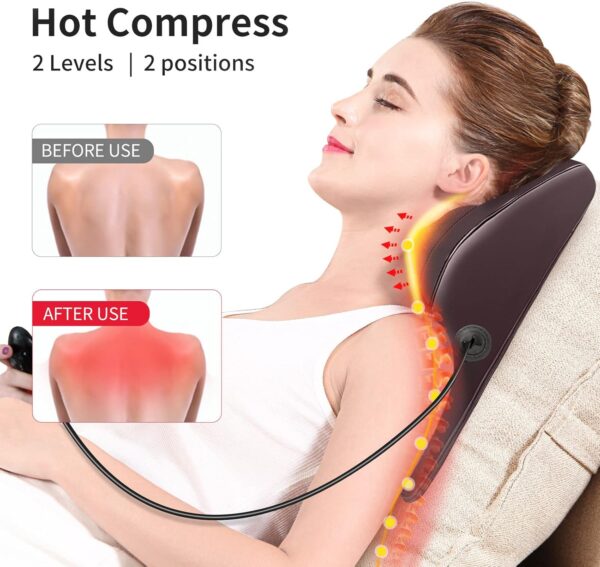 OMASSA Masajeador de espalda con calor, 3D masajeador electrico para aliviar el dolor, Masajeador de cuello, espalda, hombros y piernas para casa y la oficina, regalos para padres, amigos, Marrón - Image 3