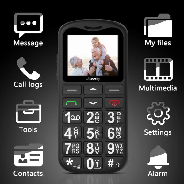 CHAKEYAKE Telefono Movil para Mayores Libre con Teclas Grandes, Doble SIM gsm Teléfono Móvil Basico con SOS Botón | Base de Carga | Fácil de Usar para Ancianos (Negro) - Image 5