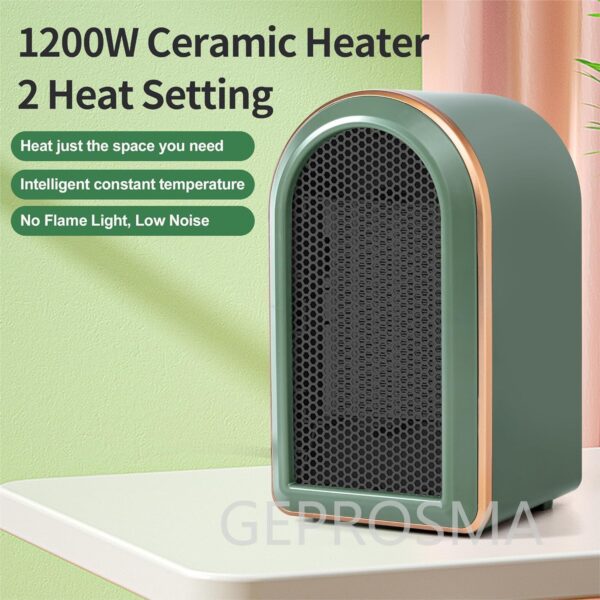 Calefactor electrico de aire caliente Bajo Consumo Portatil,Mini Calefactor Ceramico,Pequeño Calefactor Enchufe Silencioso 1200W/800W 2 Ajustes de Calor,Protección contra Sobrecalentamiento/Dumping - Image 3