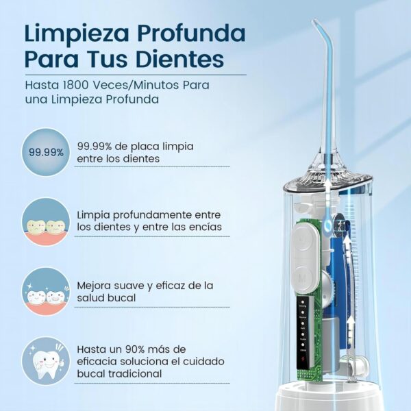 Irrigador Bucal Portatil, Vimmk Irrigador Dental Inalámbrico Profesional 8 Boquillas 5 Modos, IPX7 Impermeable 300ML USB-C Recargable Para Limpieza Dientes, Para el Hogar y los Viajes (Negro) - Image 2