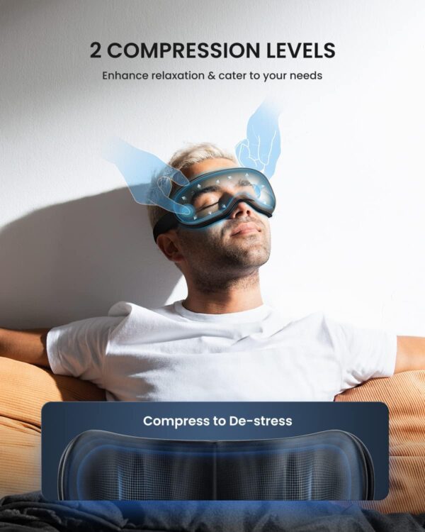RENPHO Eyeris 1 Masajeador de ojos con control remoto y calor, compresión Bluetooth Música Máscara de ojos Recargable Masajeador de ojos con calefacción para relajar la tensión ocular Ojeras - Image 3