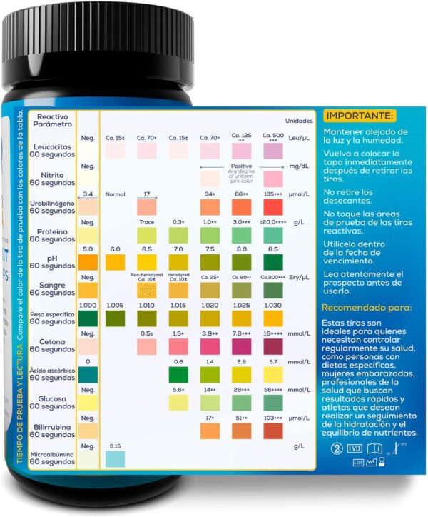 Test Orina 12 en 1 - Tiras para medir Leucocitos, Glucosa, Cetonas, Ph, Proteína, Bilirrubina, Nitrito, Ácido Ascórbico, Gravedad Específica, Urobilinógeno, Microalbúmina, Sangre - Urianálisis 100uds - Image 5