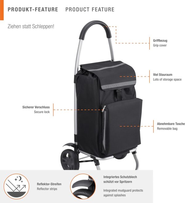 Meister - Carrito de la compra, 54 L, con compartimento refrigerador, bolsa extraíble y resistente a la lluvia, colgador para el carro de la compra, carrito plegable, 6816800 - Image 7