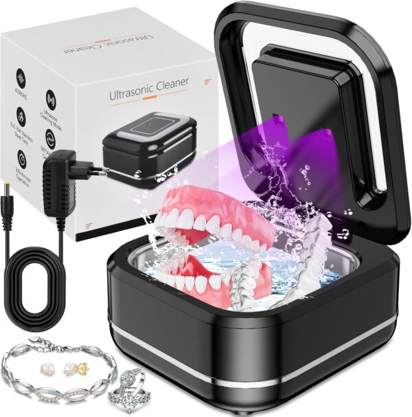 Limpiador Ultrasónico UV, 45 kHz Limpiador Ultrasonidos Dental para Dentaduras Postizas, Alineador, Retenedor Joyería De La Máquina De Limpieza Para Todos los Aparatos Dentales y Joyas