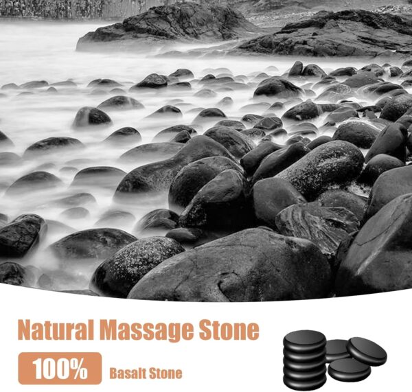 Hot Stone Massage Set, Kit de masaje con piedras calientes, dispositivo de calor con piedras calientes, piedras de masaje calientes hechas de basalto, para masajes, relajación, SPA(16 Stones) - Image 2