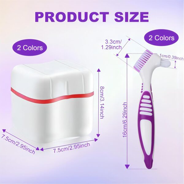2 Cajas para Dentaduras Postizas Ortodoncia con 2 Cepillos de Dientes, Estuches de Baño para Dentaduras de Plástico, Recipiente de Dientes Postizos, Tazas de Limpieza Dentaduras con Cesta de Enjuague - Image 2