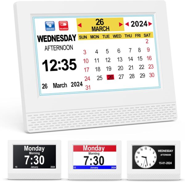 SENXINGYAN 7" LCD Reloj Digital Calendario con Fecha, Calendario Reloj con Fecha, día y Hora | Reloj Alzheimer | Reloj para Adultos Mayores, Es un Regalo para Los Padres (Negro)