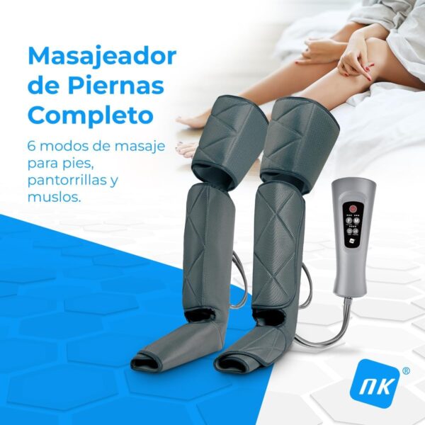 NK Masajeador de piernas, 6 Modos de masajes completos y parciales, 4 Niveles de Intensidad para cada modo, Temporizador con botones, Función Calor, Compresión de aire para relajación muscular - Image 2